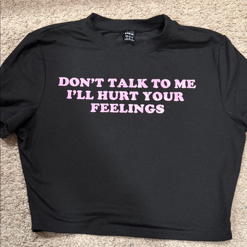 Trendy Black Crop Top with Pink Statement